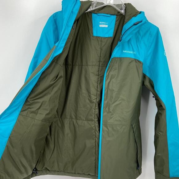 Merrell Softshell Jacket Womens Size S Olive Green Blue Hooded Lightweight - Picture 9 of 11